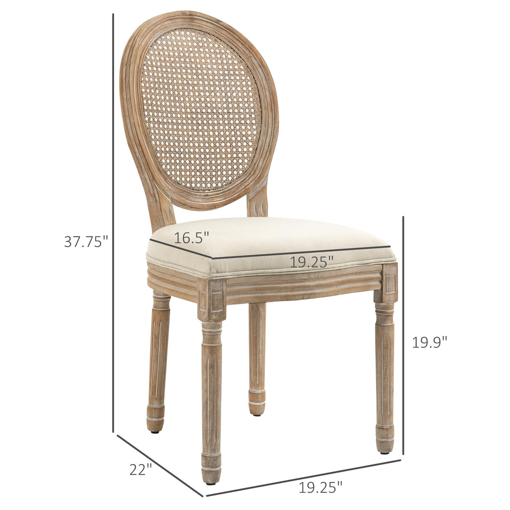 French-Style Upholstered Dining Chair Set, Armless Accent Side Chairs with Rattan Backrest and Linen-Touch