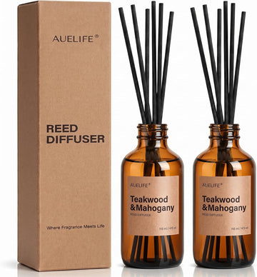 Reed Diffuser Set, Teakwood & Mahogany Scent Diffuser 2 Pack 8Fl Oz - Set of 2