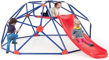 Climbing Dome with Slide, Kids Outdoor Jungle Gym Geometric Dome Climber, Steel Frame, 8FT Climb Structure Backyard