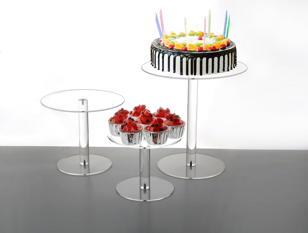 Round Acrylic Cake Stand for Retail Display, Wedding Cake - Set of 3