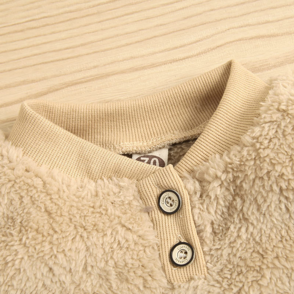 Toddler Baby Boy Girl Fleece Two Piece Clothes Long Sleeve Plush Pullover Sweatshirt+Trousers Set Cute Furry Outfit