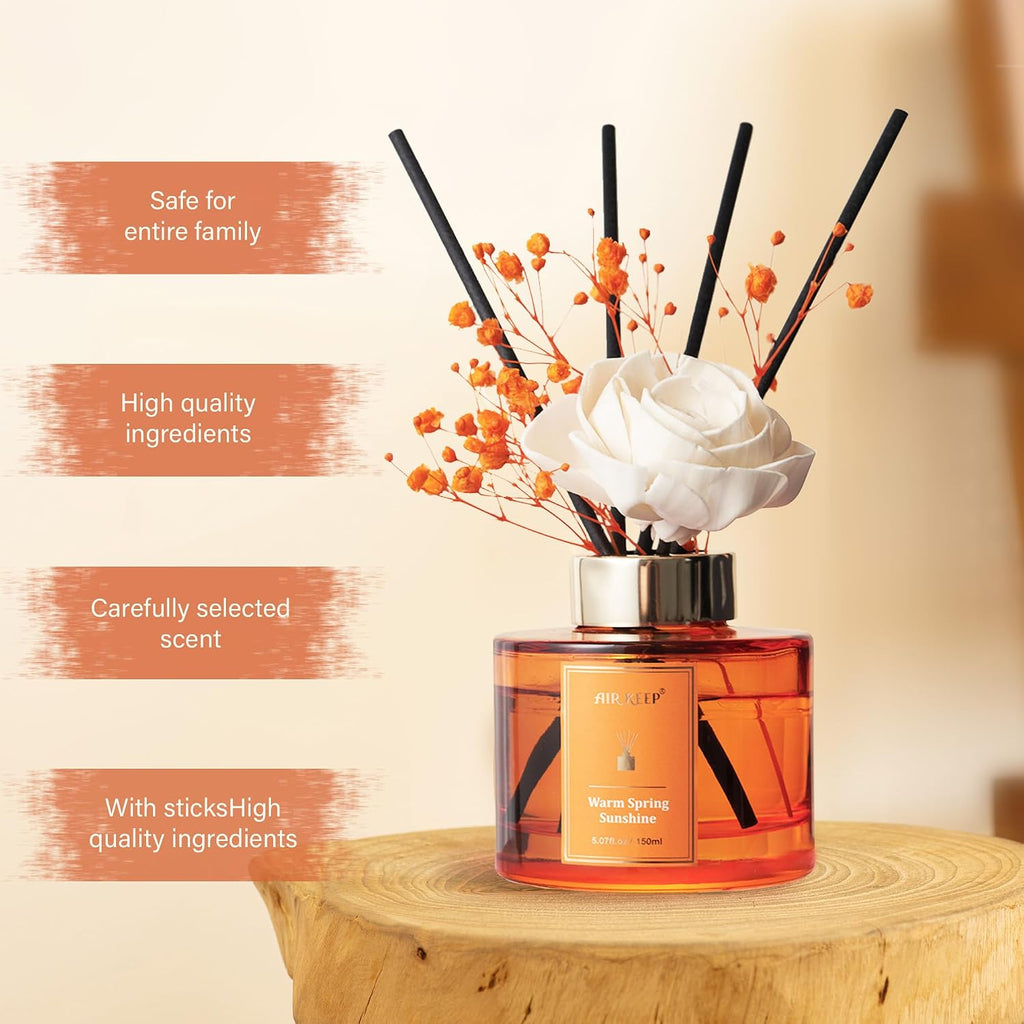 Flower Reed Diffusers Set, 5.07 oz Freesia/Passion Fruit/Orange Scented Oil Diffuser with 8 Reed Sticks, Home