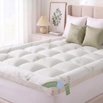 Queen Mattress Topper, 1200 GSM Viscose Derived from Bamboo Pillow-Top | Extra thick 1200 GSM, cooling bamboo viscose