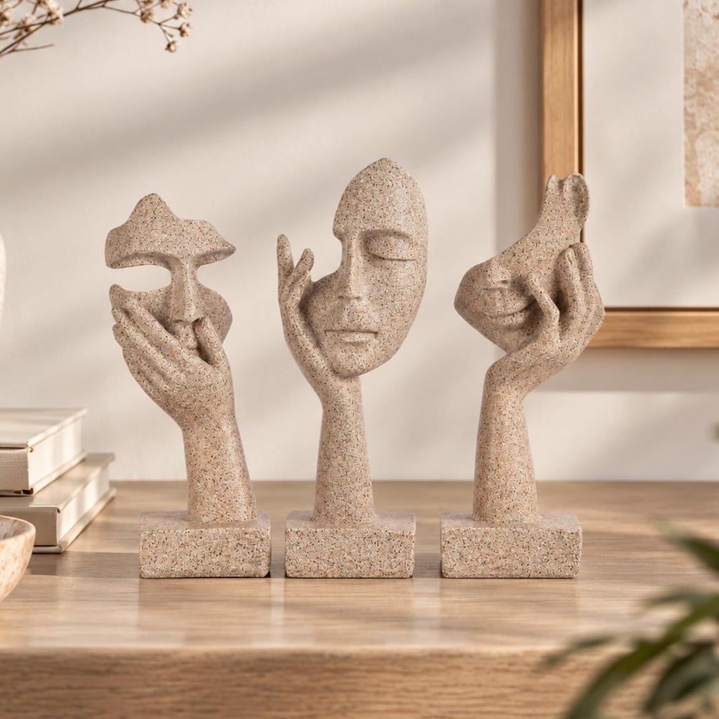 3 Pcs Thinker Statue - Resin Art Abstract Home Accent Figurines for Decor Apartment Bookshelf Floating Shelf Living