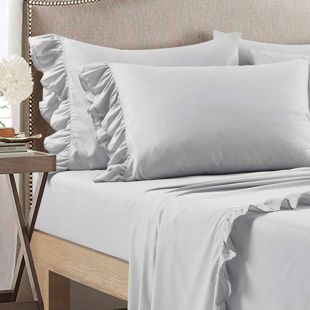 Reyna 4 Piece Ruffle Sheet Set, Light Gray