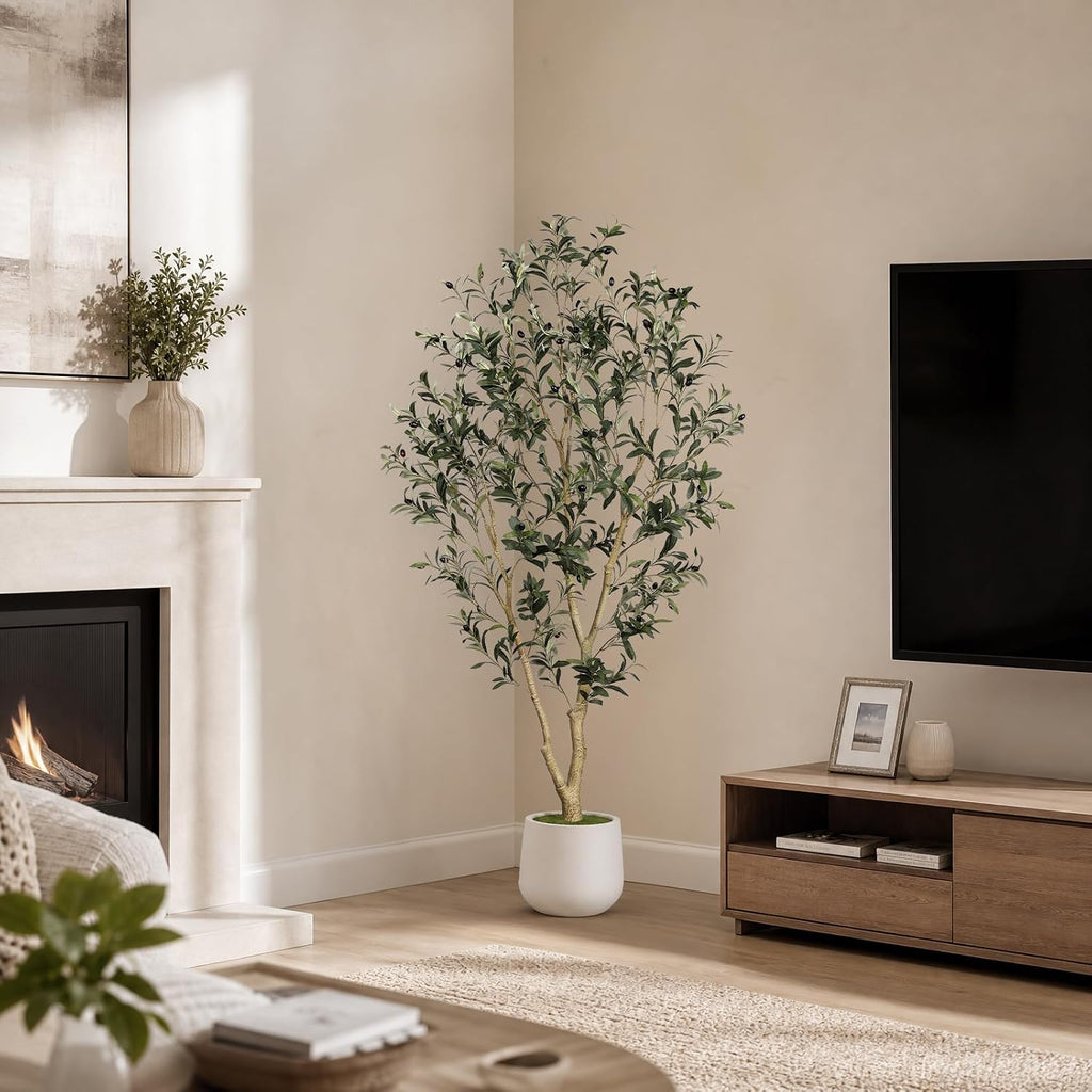6FT Artificial Olive Tree with Pot & Slender Multi-Branch Design