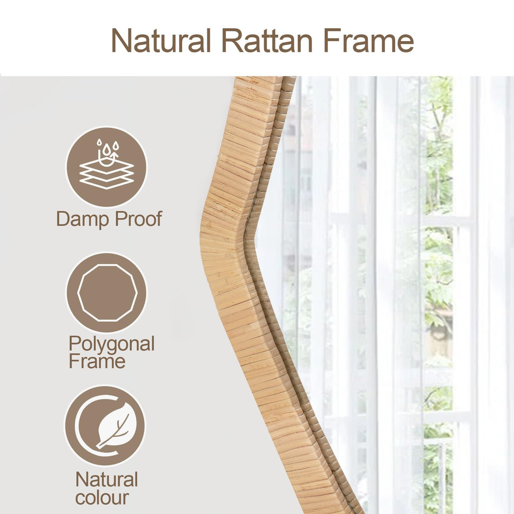Rattan Wicker Bathroom Wall Mirror, 30 Inch Boho