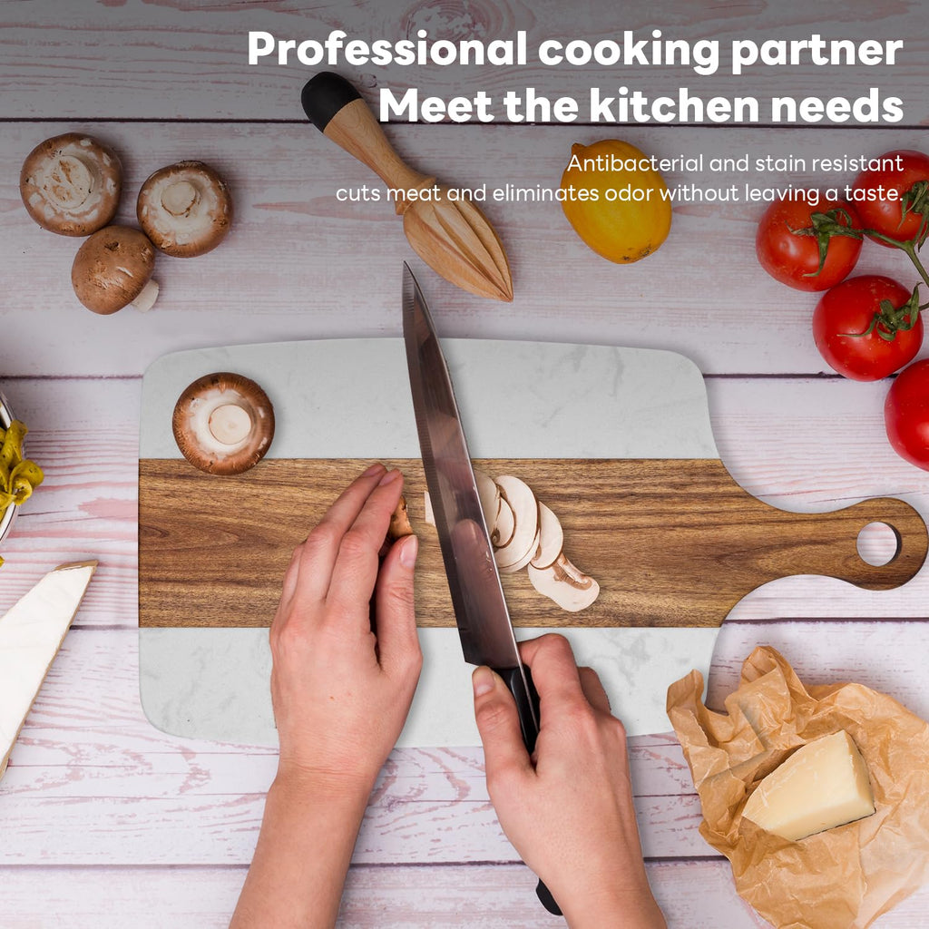 Marble charcuterie board: Acacia wood marble chopping board - suitable, great gift for friends (white)
