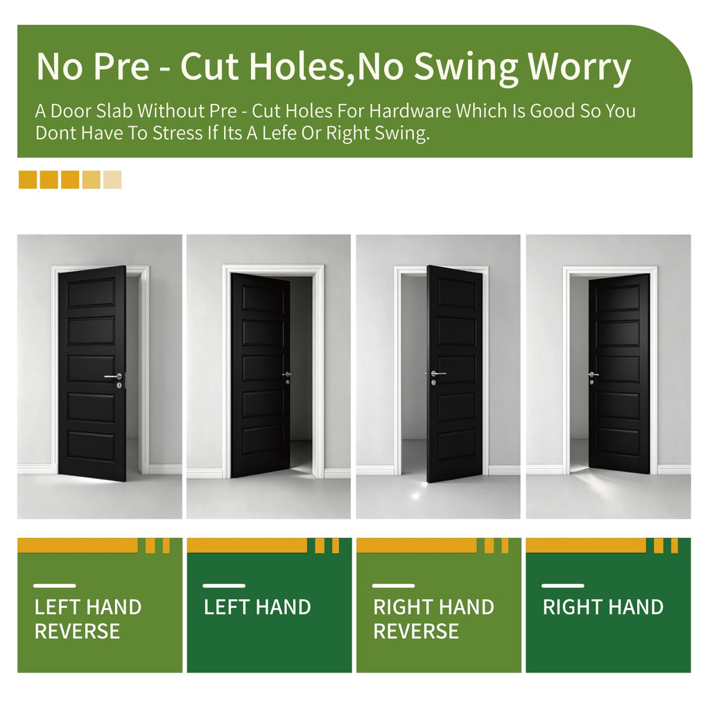 30"x 80"Solid Core Door Slab, 5-Panel Black Interior Bedroom Doors