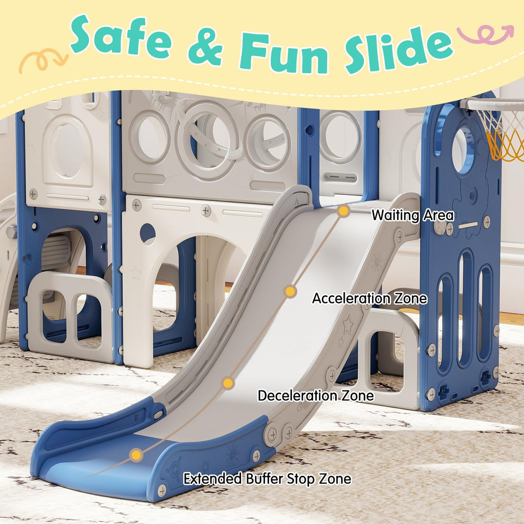 8 in 1 Toddler Slide, Kids Slide for Toddler 1-3, In/ Outdoor, Blue