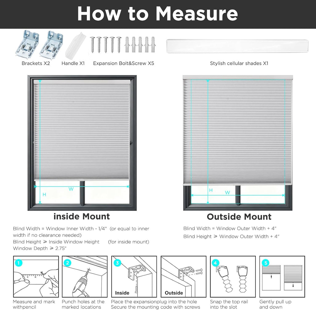 Cordless Blackout Cellular Shades, 15" W x 36" H, White