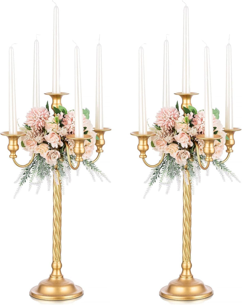 Candelabra Gold Candle Stand: 28" Tall 5-Branch Candlestick Holderoliday Event Reception Decoration,2Pcs