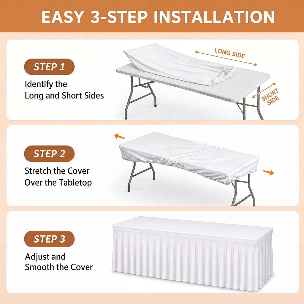 2 Pack 6 Ft Tablecloth Rectangle White Spandex Table Cover