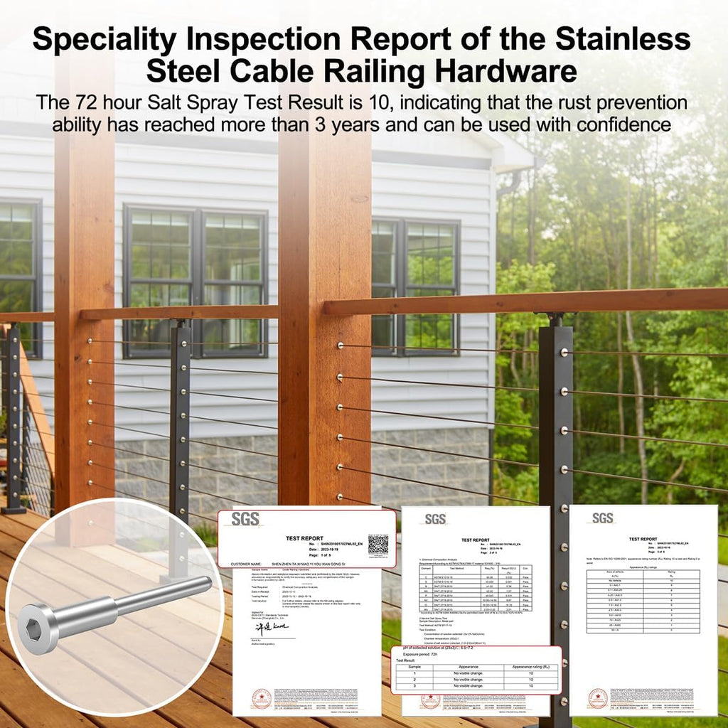 50 Pack Invisible Cable Railing Kit for 2"×2" Wood/Post Post- Marine 316L Stainless Steel Cable Railing Hardware