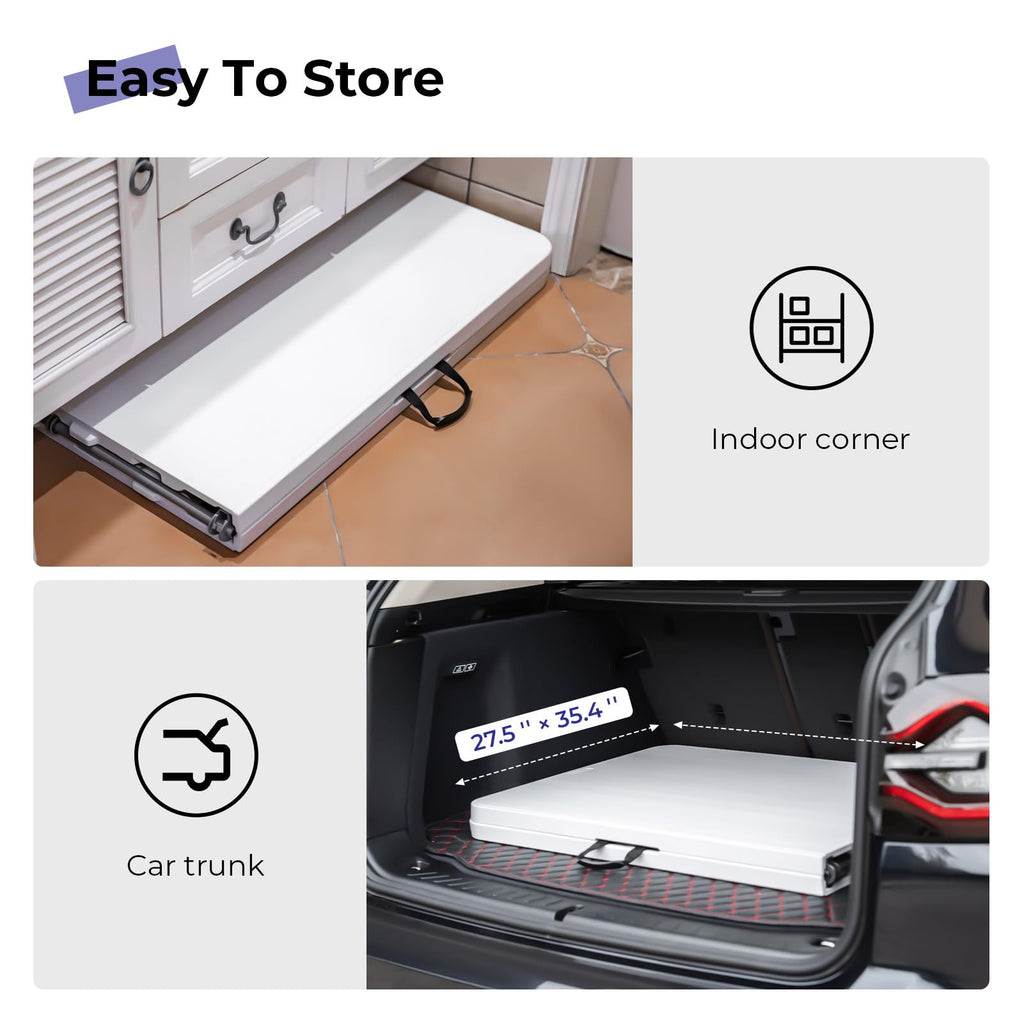 Folding Table 6ft, Heavy Duty Plastic Fold-in-Half Utility Table, White