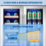 24 inch Wine Fridge Hold 21 Bottles and 75 Cans,Dual Zone Wine and Beverage Refr