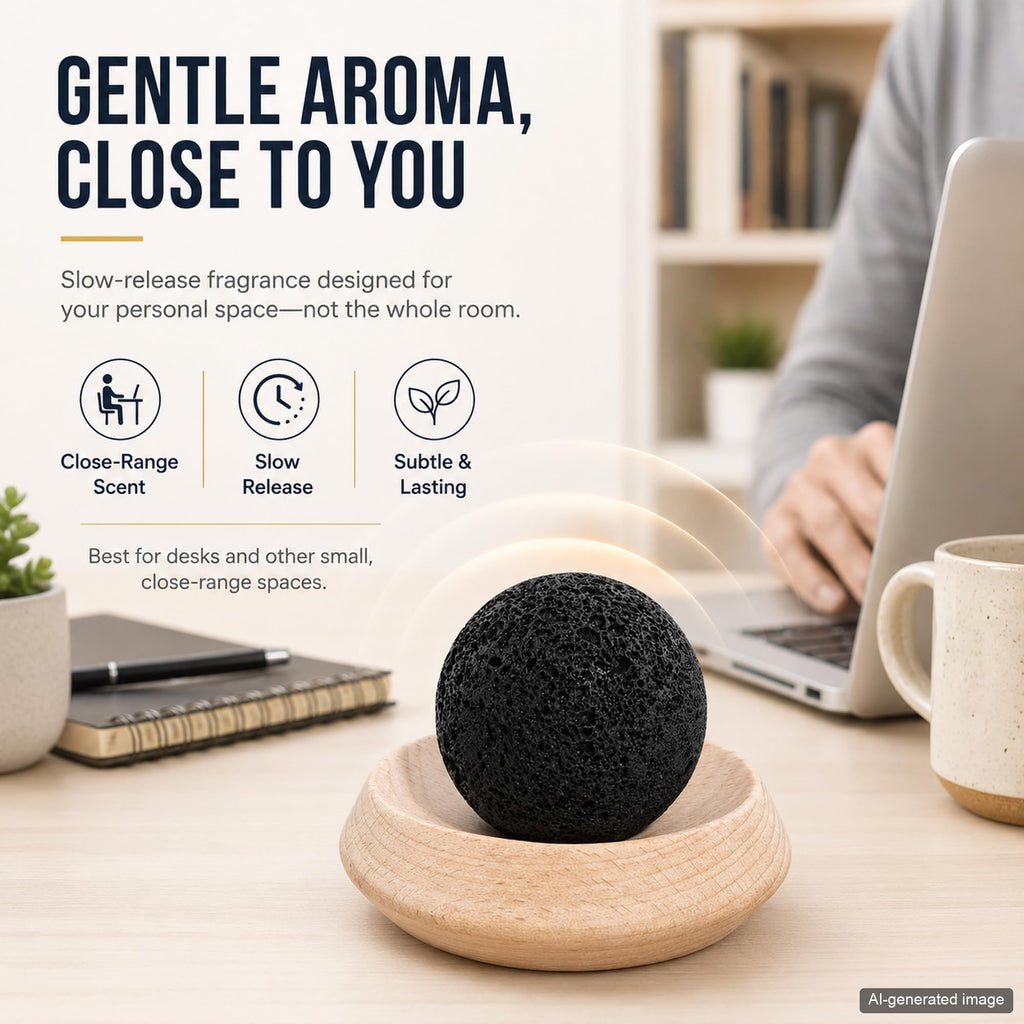 Passive Diffuser for Essential Oils, Lava Stone Ball on Wood Base