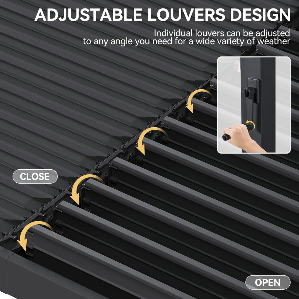 Aoxun Louvered Pergola 10' x 12' Outdoor Aluminum Pergola with Adjustable Top for Decks, Gardens and Backyards, Gray