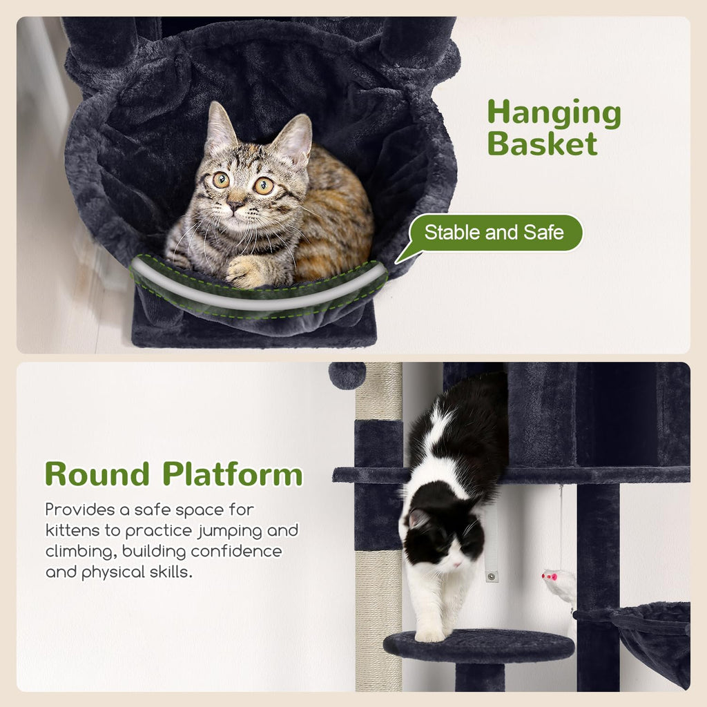 Cat Tree Tower for Multiple Adult Cats, 82in, Dark Grey