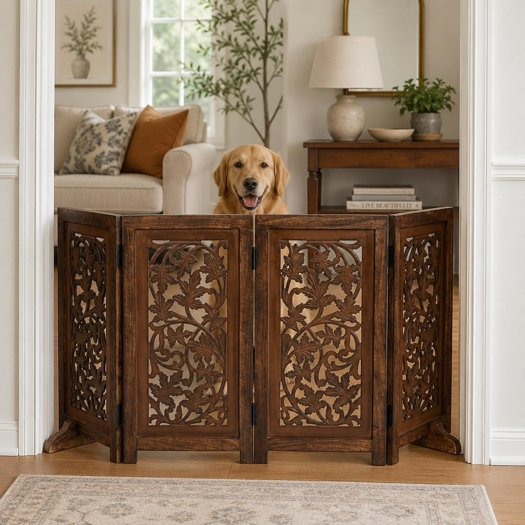 Dog Gate Freestanding 56x28 Folding 4 Panel, Natural Burnt Lucy Design