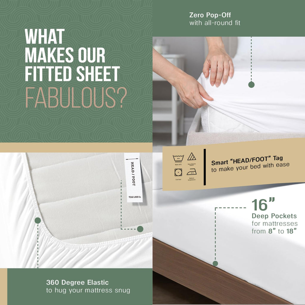100% Organic Cotton Percale Sheets King Size - 4 PC White Organic Sheets King Set, Soft, Crisp & Cooling, Fully