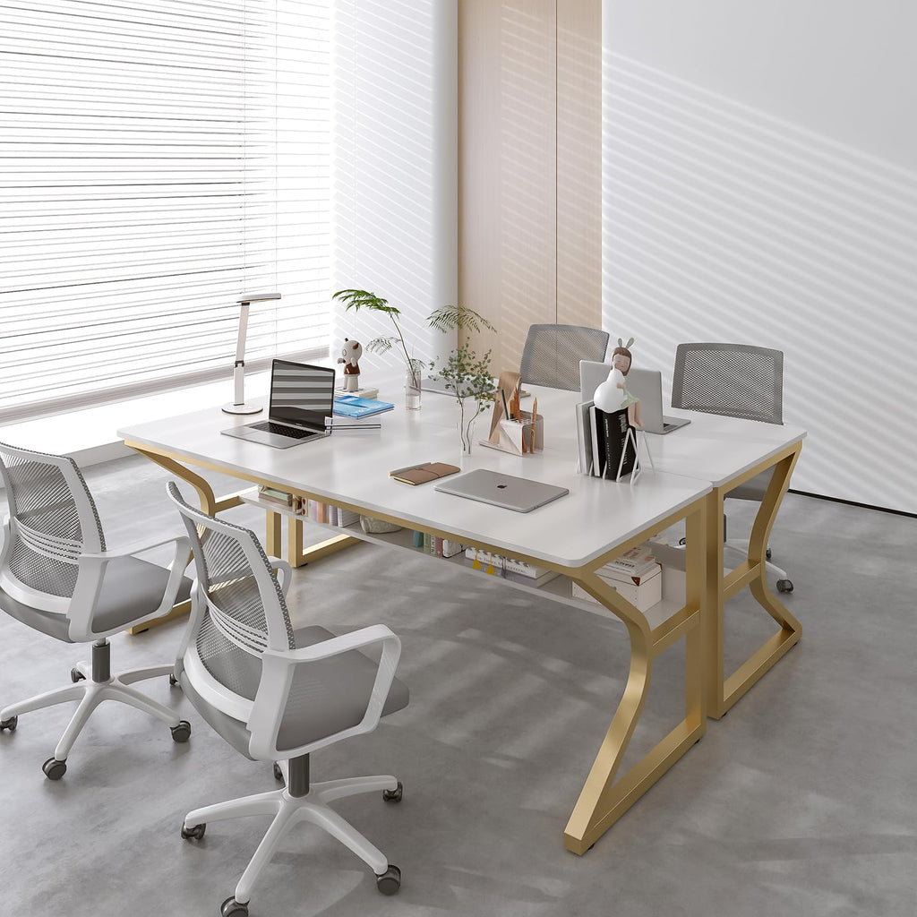 63-Inch Extra Long Desk with Storage Shelf, Gold