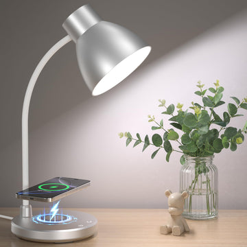 LED Desk Lamp with Wireless Charger, Silver