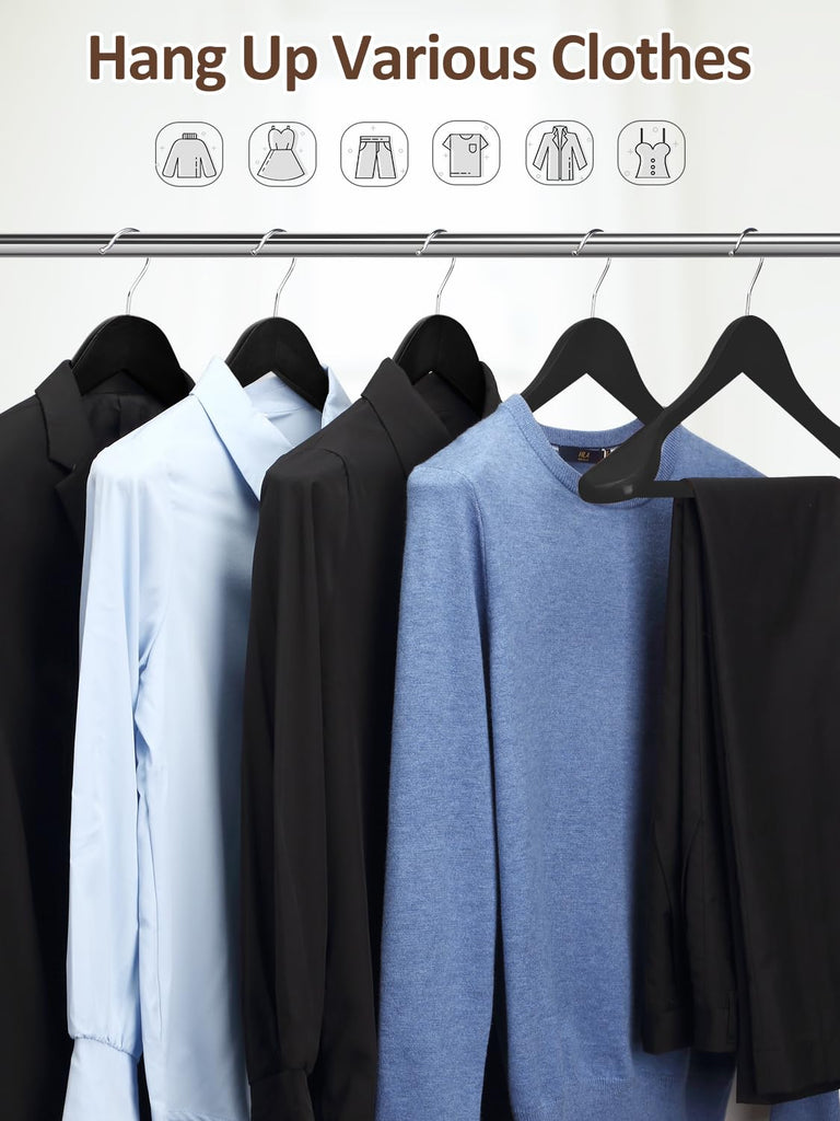 Wide Shoulder Wooden Hangers 8 Pack Coat Hangers with Non Slip Pants Bar, Heavy Duty Suit Hangers Wood Clothes