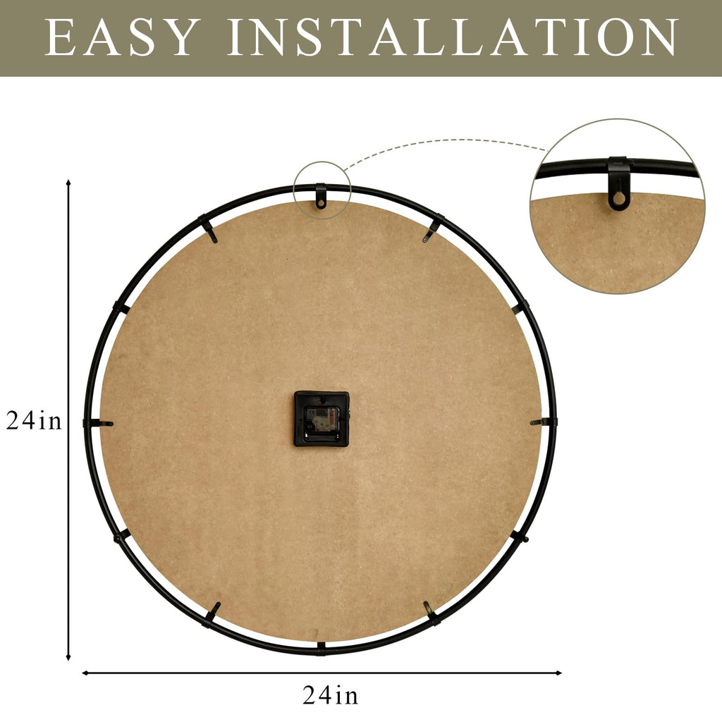 Large Wooden Wall Clock - Extra Large FarmhouseWall Clock with 3D Roman Numerals & Herringbone Splicing, Black Modern
