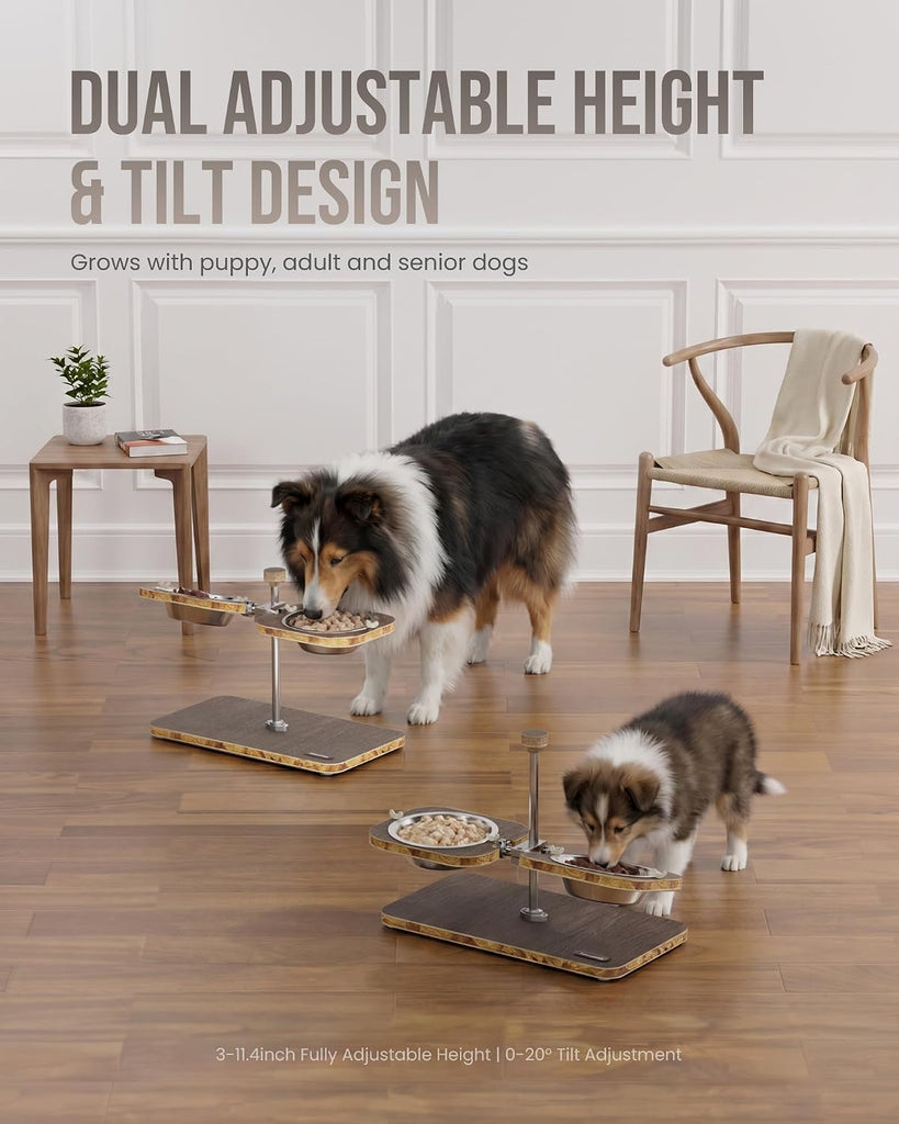 Elevated Dog Bowls, Adjustable Height & Tilt Bowl Stand
