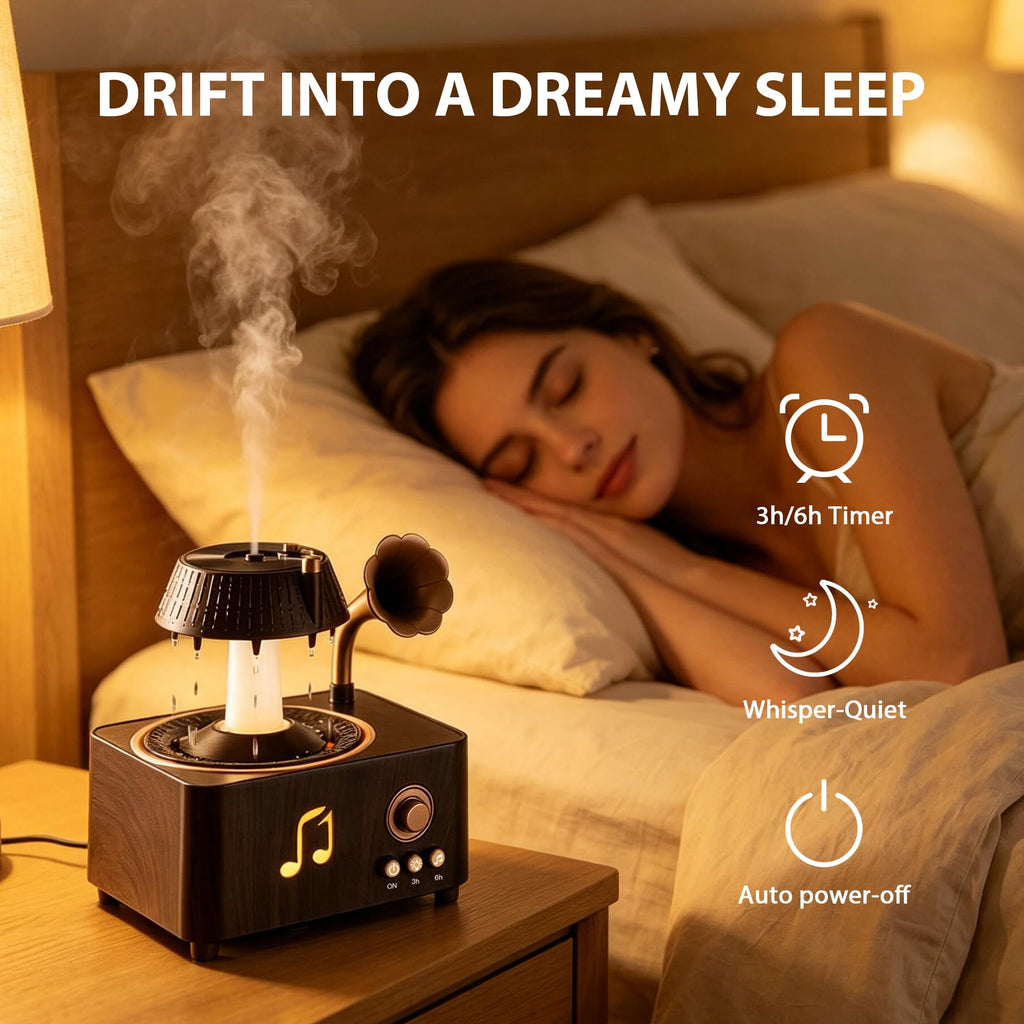 Essential Oil Diffuser with Rain Rotating, White Noise 7 Colors LED
