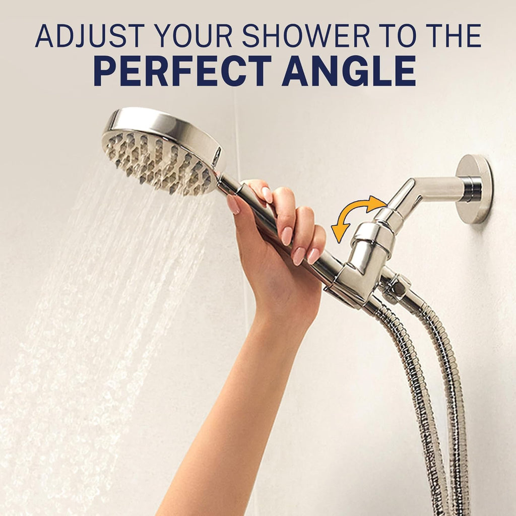 Solid Metal Handheld Shower Head with Hose and Brass Holder - CHROME