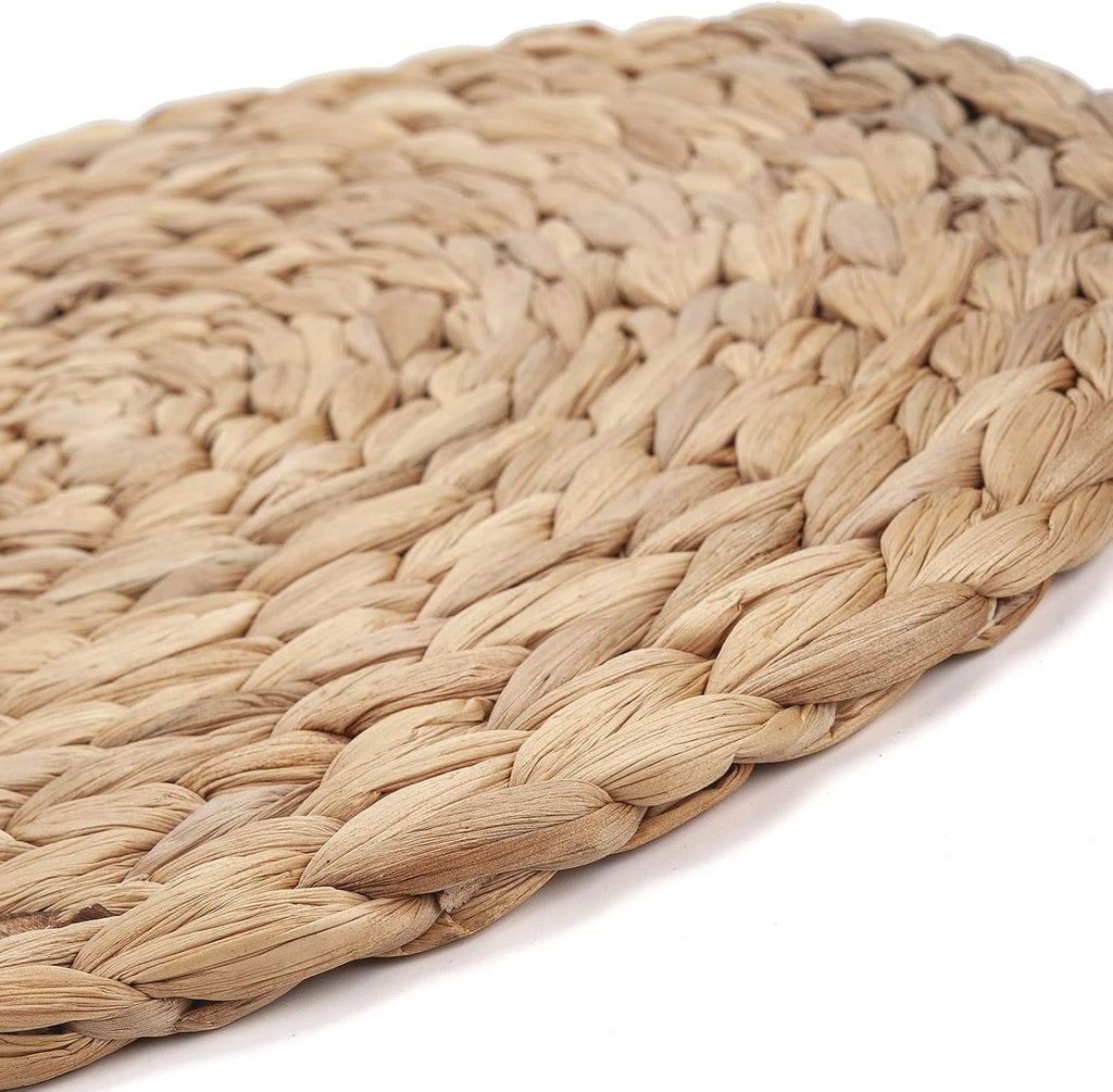 11.8" Woven Placemats, Natural Hand-Woven Water Hyacinth Placemats, Round Braided Rattan Tablemats for Dining - Set of 6