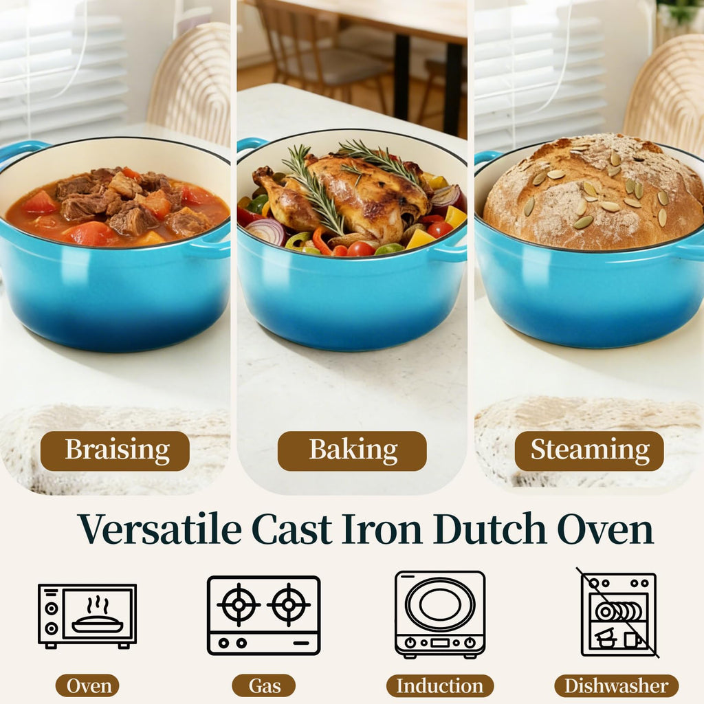 Enameled Cast Iron Dutch Oven pot 6.5 QT with Lid for Bread Baking