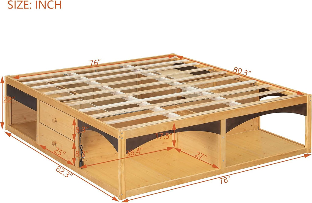 22" H Japanese Wood Bed Frame with Storage Drawers