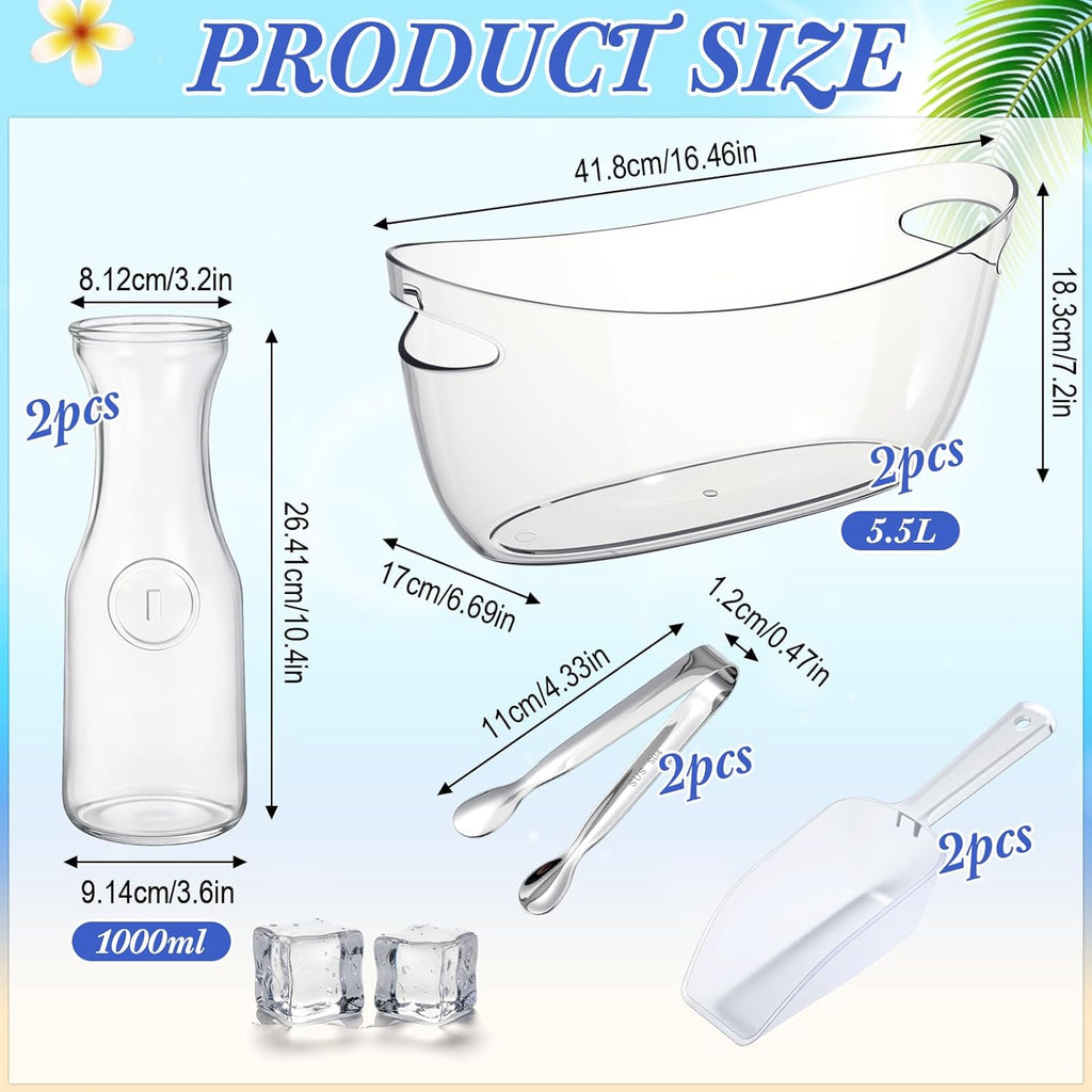 2 Sets Ice Buckets for Parties, 5.5 L Clear Acrylic Ice Bucket with 2 Glass Carafe and Scoops for Champagne Beer