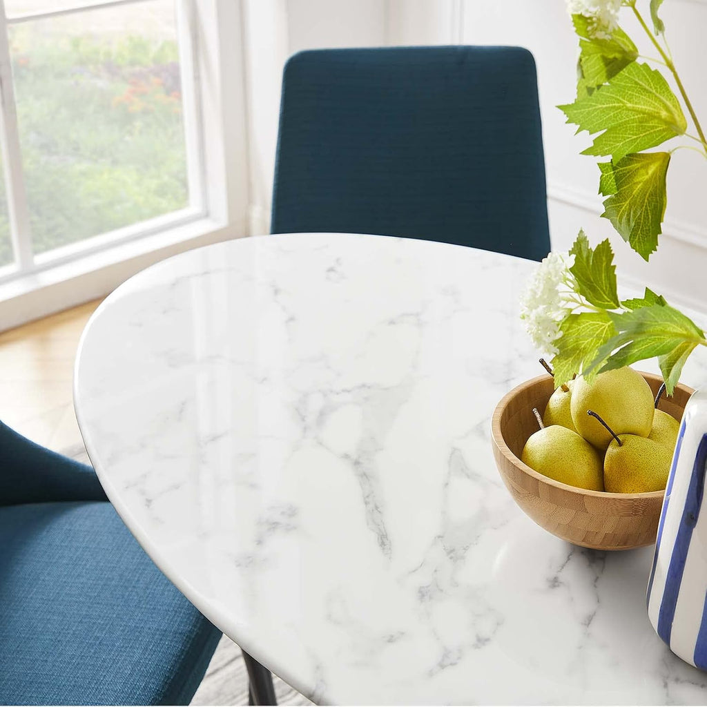 Inspired Tulip Style Oval Pedestal Dining Table — White Base / Marble Top, 48″ Oval