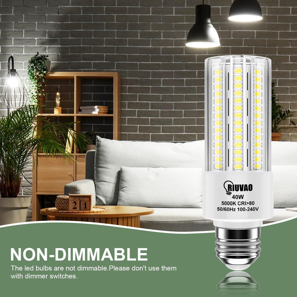 4pcs LED Light Bulb 5000LM 300w Equivalent Super Bright 5000K Cool Daylight White 40W LEDs Bulb E26/E27 Medium Base