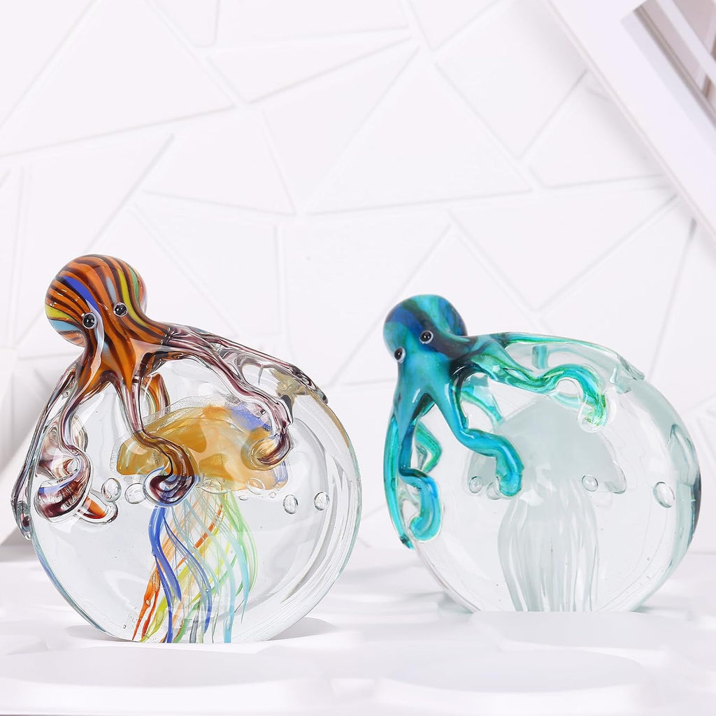 Glass Octopus Jellyfish Statue Home Decor, Hand Blown Glass Decor Ocean Figurines Octopus Sculpture, Murano Art