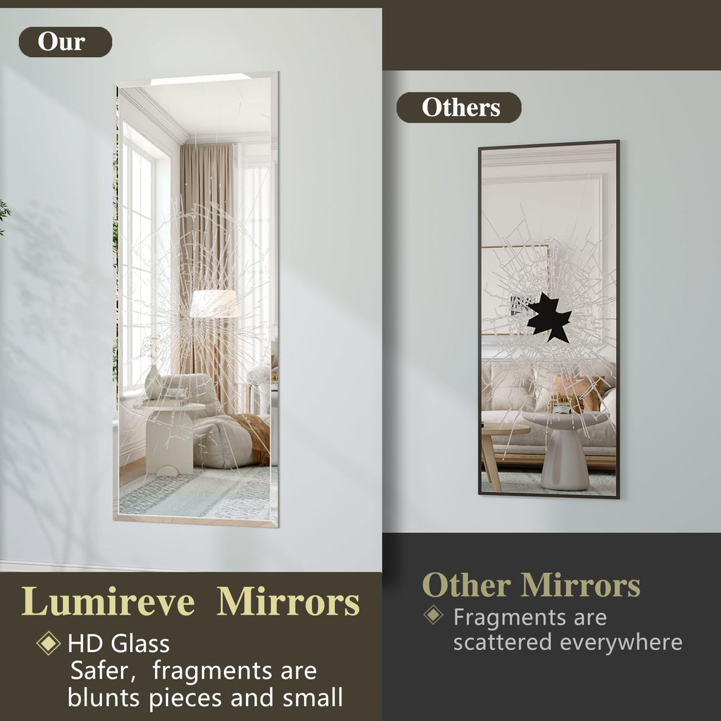 Frameless Door Mirror Full Length, 48x14 Inch Over the Door Mirror