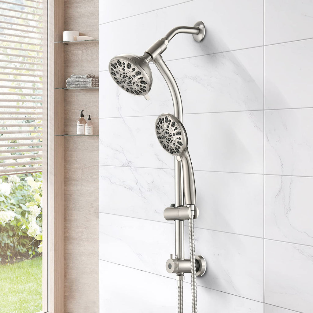 High Pressure 48-Settings Shower Head with Handheld Shower,Drill-Free 3-Way Diverter for Easy Reach,Adjustable Height