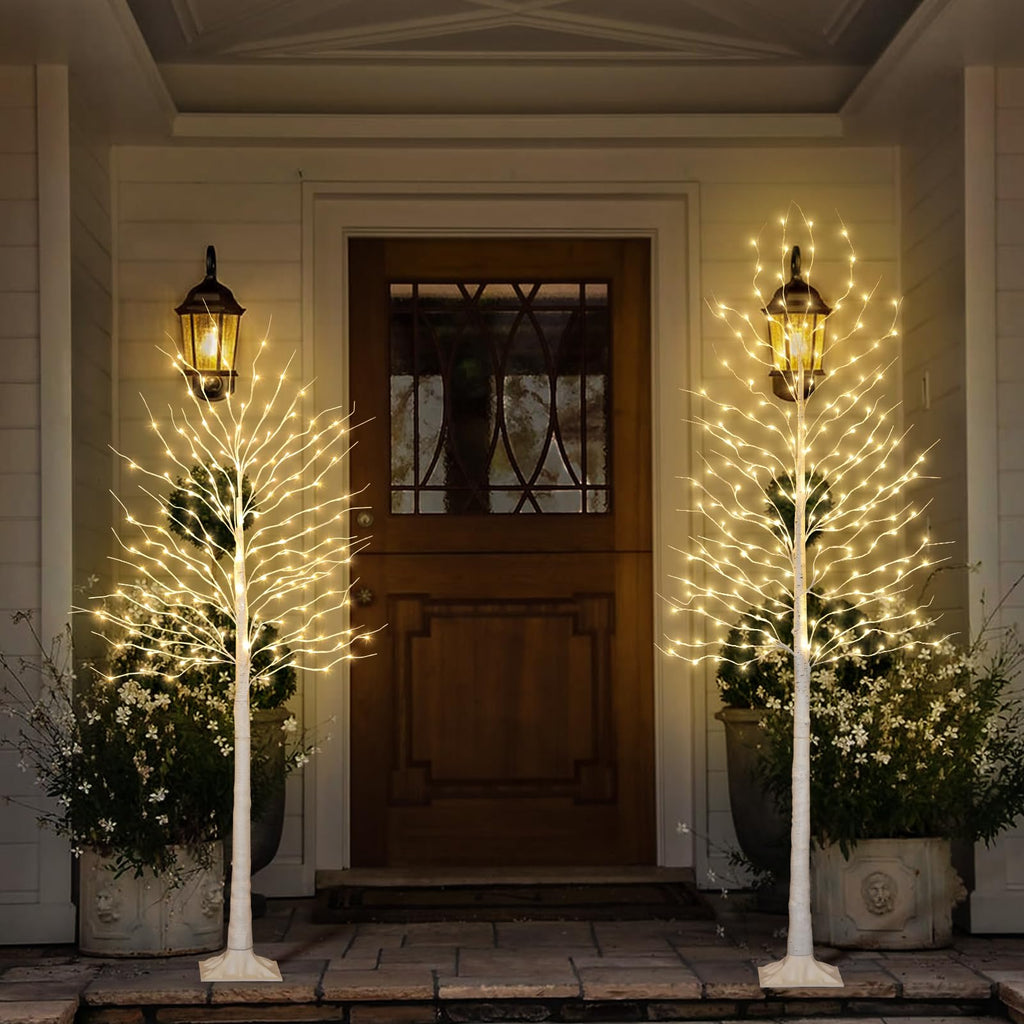 Birch Tree with LED Lights 4+6+8FT, 3PK Artificial Christmas Trees Prelit with 8 Lighting Modes and Timer, Lit