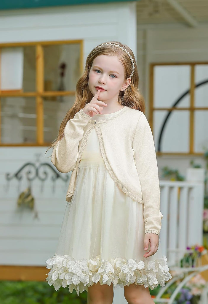 Girls Long Sleeve Cardigan One Button Sweater Crop Shrug for Dress