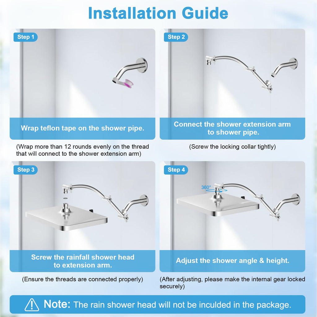 All Metal 16'' Shower Head Extension Arm, Chrome