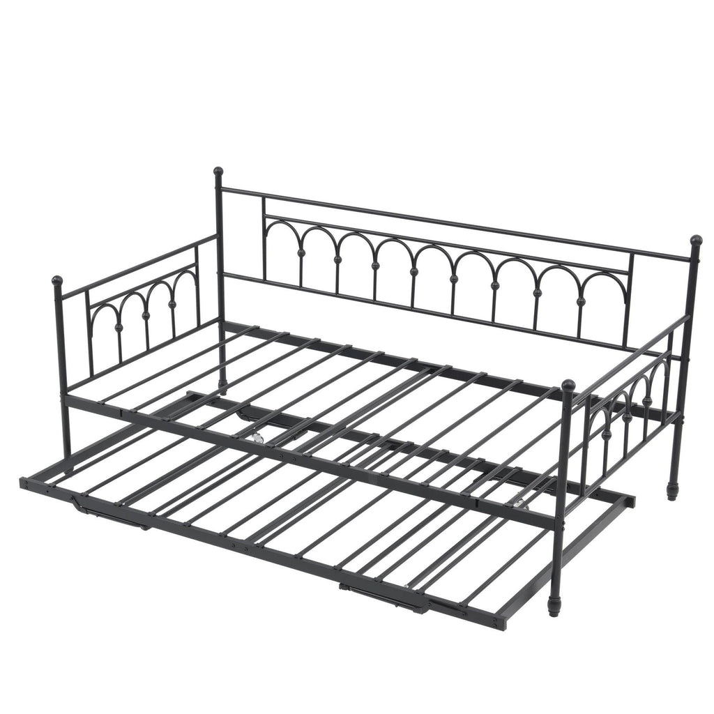 Day Bed with Trundle Bed Twin Pop Up, Height Adjustable Twin Daybed with Trundle Pop Up, Metal Sofa Bed Frame with