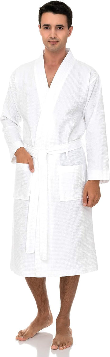 Mens Robe Waffle Spa Bathrobe Soft Shower Bath Robe for Men