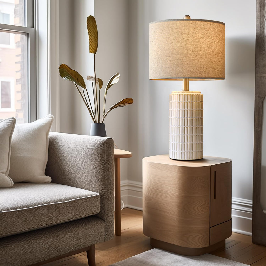 23" Modern Ceramic Table Lamp Set of 2 Bedroom, White