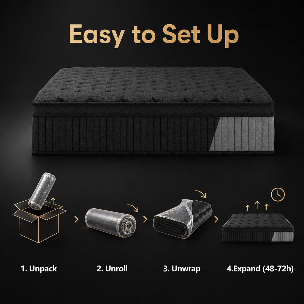 King Mattress 12 Inch in a Box, Hybrid Memory Foam and Spring Core, Medium Firm, Extra Edge Support, Firm Support