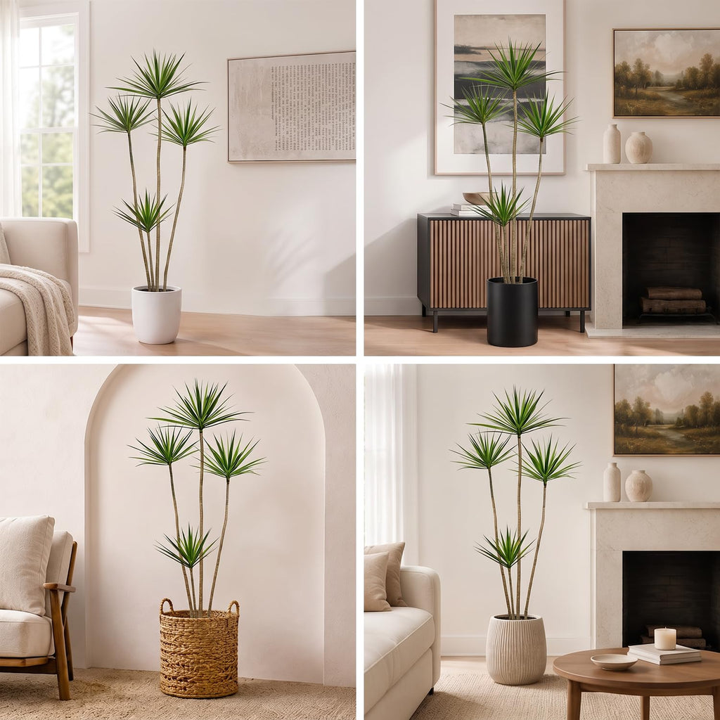 5.2ft Dracaena Marginata Artificial Plant, 4-Head Faux Dragon Tree