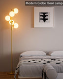 Dimmable Globe Floor Lamp Mid Century Modern Floor Lamp with 5Pcs 3000K Bulbs Included Brightness Adjustable Gold